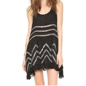 Womens Free People Lace Trim Trapeze Black Slip Dress Tunic Polka Dot Size-XS